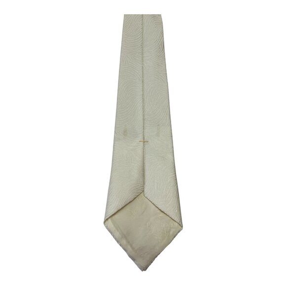 Vintage 1960s–70s Gimbels White Jacquard Wide Tie 55x4 w/ Embroidered Crest - Picture 3 of 5
